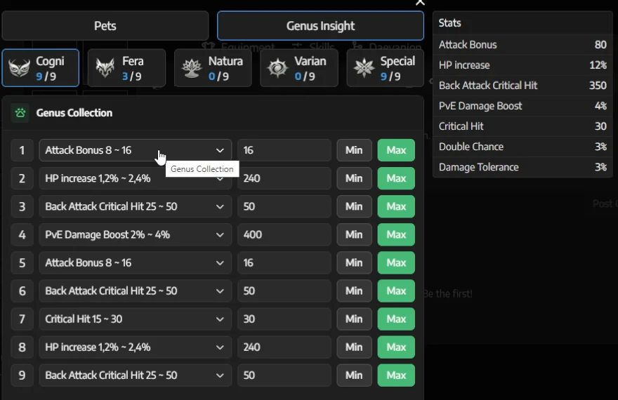 Genus Insight Cogni conseillé pour l'Assassin