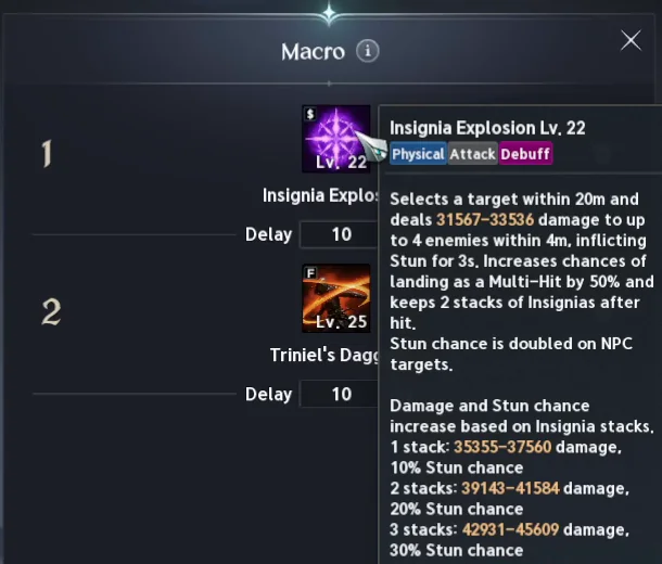 Macro Insignia Explosion et Triniel's Dagger