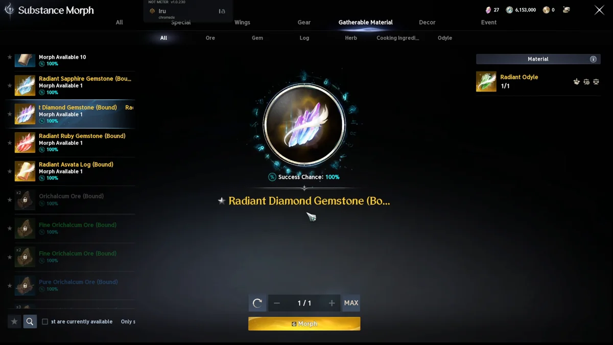 Substance Morph : Radiant Odyle vers Radiant Diamond Gemstone