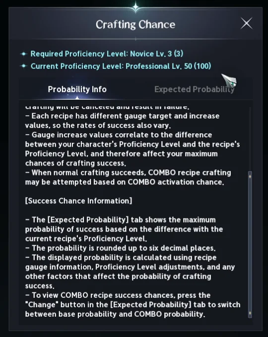 Fenêtre Crafting Chance : fonctionnement des jauges