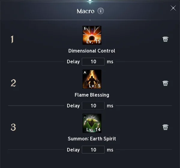 Macro Dimensional Control, Flame Blessing et Summon Earth Spirit